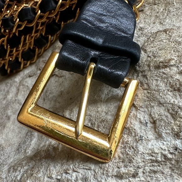 Chanel Black Leather Curb Chain Belt Vintage - Picture 7 of 9